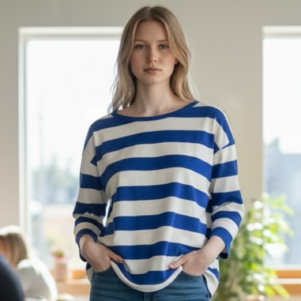 J. Crew Blue and White Knit Top